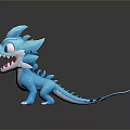 Cartoon Blue Dragon Toy Character with Open Mouth Sharp Teeth Winged Ears and White Claws