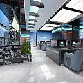 Modern Internet Cafe Interior Design With Comfortable Gaming Chairs High Performance Computers And Stylish Lighting 3d model