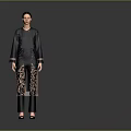 Woman In Dark Long Coat With Black Inner Top Pants And Shoes On Gray Background
