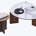 Modern Glass Top Coffee Table With Wooden Frame And Side Table With Books