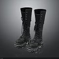 Fashionable Black Long Boots With Lace Up Design And Platform Sole Details