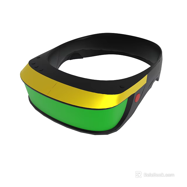 Modern VR Headset With Black Yellow Green Design And Red Button 3d model 