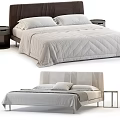 Modern Upholstered Double Bed With Soft Pillows Quilted Bedspread And Wooden Nightstand