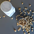 White Medical Device Pill Bottle Brintellix 10mg With Scattered Tablets And Container