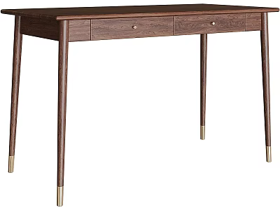 Walnut Wood Dining Table with Slim Brass Accent Legs and Drawers for Modern Dining Room 3d model