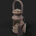 Vintage Kerosene Lantern With Rustic Design Metal Handle Open Side Door And Exposed Wick