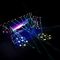 Stage Truss Lighting System With Purple Blue Light Effects And Backdrop