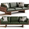 Stylish Green Leather Sectional Sofa With Wooden Frame And Patterned Pillows