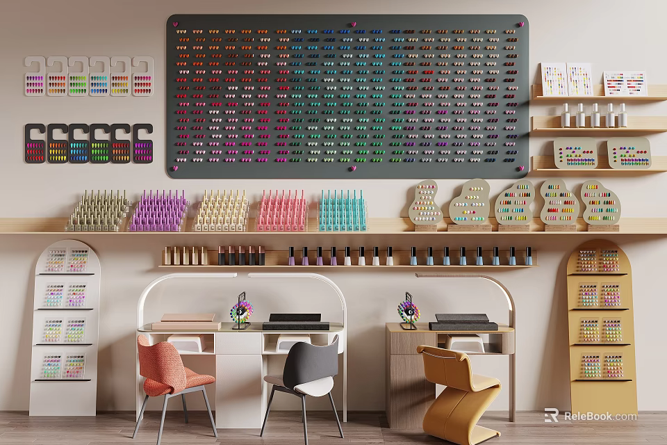 Colorful Perfume Cosmetics Display With Vibrant Bottles On Shelves And Wall Racks 3d model 
