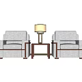 Casual Sofa Set with Two Gray Upholstered Chairs Small Coffee Table and Table Lamp 3d model
