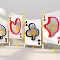 Decorative Display Boards With Playing Card Suits Chinese Characters And Yellow Poles On White Background