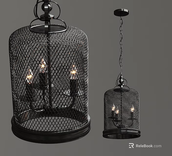 Vintage Black Metal Cage Chandelier With Candle Bulbs For Home Interior 3d model 