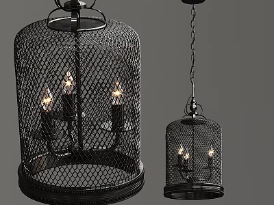 Vintage Black Metal Cage Chandelier With Candle Bulbs For Home Interior 3d model