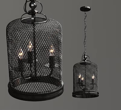 Vintage Black Metal Cage Chandelier With Candle Bulbs For Home Interior 3d model