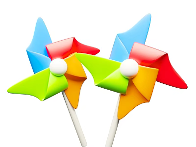 Colorful Pinwheel Art Installation With Vibrant Multi Colored Blades And White Sticks 3d model