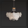 Elegant Scallop Shaped Glass Chandelier With Pearl Decorations And Crystal Pendants On Black Wall Background