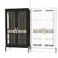Modern Black and White Wine Cabinet with Glass Doors and Metal Accents