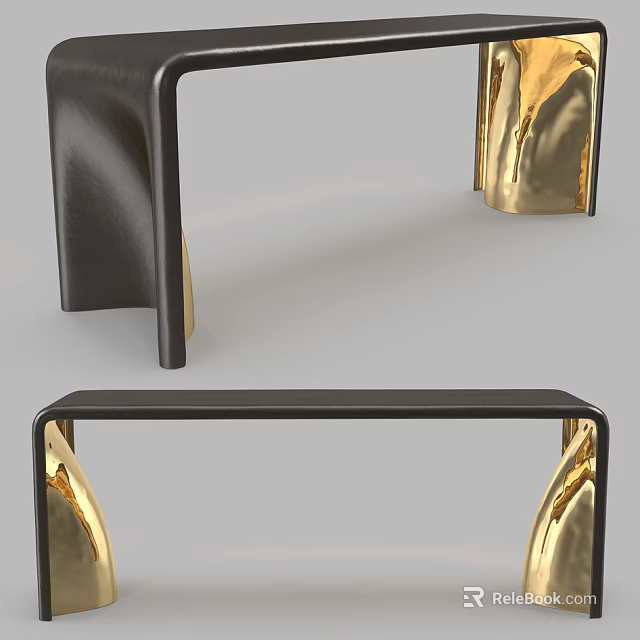 Sleek Modern Console Table With Black Frame And Gold Decorative Accents 3d model 