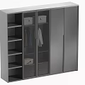 Modern Gray Wardrobe With Open Shelves Glass Doors Hanging Space And Storage