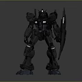 Sci Fi Mecha Robot Character In Black Armor With Shield And Mechanical Design