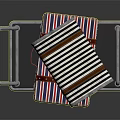 Metal Cart With Red Blue White Striped Packages And Wheels On Dark Background