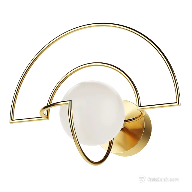 Elegant Modern Curved Golden Metal Frame Wall Light With White Spherical Shade 3d model 