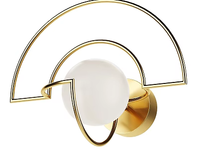 Elegant Modern Curved Golden Metal Frame Wall Light With White Spherical Shade 3d model
