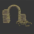 Ancient Stone Arch Structure With Ruined Sides And Scattered Blocks 3d model