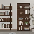 Wooden Multi Tiered Shelving Units With Books Decorative Items Vintage Camera And Potted Plant