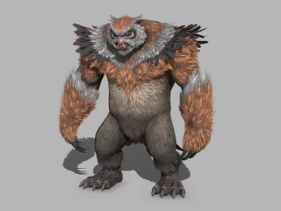 Mythical Game Movie Character With Owl Like Head Brown Gray Fur And Muscular Limbs 3d model