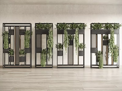 Modern Decorative Cabinets With Geometric Frames And Trailing Green Plants 3d model
