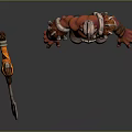 Red Skinned Horned Man Wearing Blue Pants Brown Boots With Shoulder Armor And Axe