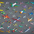 Different Types Of Colorful Model Airplanes Arranged Densely On Gray Background