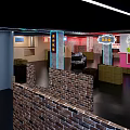 Vibrant Interior Venue With Neon Lit Ceiling Red Blue Lights Chinese Signs And Car