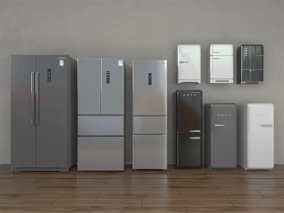 Collection of Refrigerators and Freezers in Various Styles and Colors 3d model