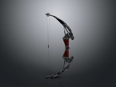 High Quality Modern Metallic Bow Weapon Featuring Red Accents And Taut Bowstring Design 3d model