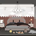 Cute Kids Room Interior With Cat Shaped Headboard Mountain Wall Decals And Stuffed Animals