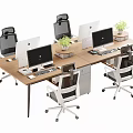 Modern Office Desk With Multiple Computer Monitors Office Chairs And Potted Plants 3d model