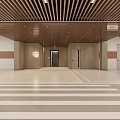 Spacious Parking Garage Interior With White Lane Markings Yellow Divider Line Wooden Ceiling And Lighting