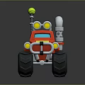 Red Cartoon Toy Truck With Large Wheels Green Antenna And White Details