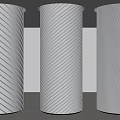 Modern Silver Metallic Columns With Twisted Lines And Perforated Pattern In Minimalist Interior Setting