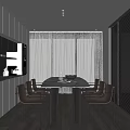 Modern Restaurant Interior Design With Dining Table Chairs White Cabinets And Large Windows 3d model