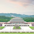 Scenic Traditional Chinese Railway Station With Mountain Views And Green Landscaping