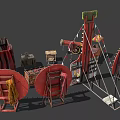 Vintage Amusement Equipment With Old Fashioned Carousel Parts Game Booths And Metal Decorations