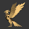 Golden Mechanical Winged Bird Mythical Creature with Intricate Feather Structure Design 3d model