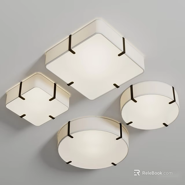 Modern Square and Round Ceiling Lights with White Lampshade for Home Interior 3d model