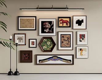 Modern Middle Ancient Hanging Picture Frame Photo Frame Mirror Headlight Photo Wall Candlestick 3d model