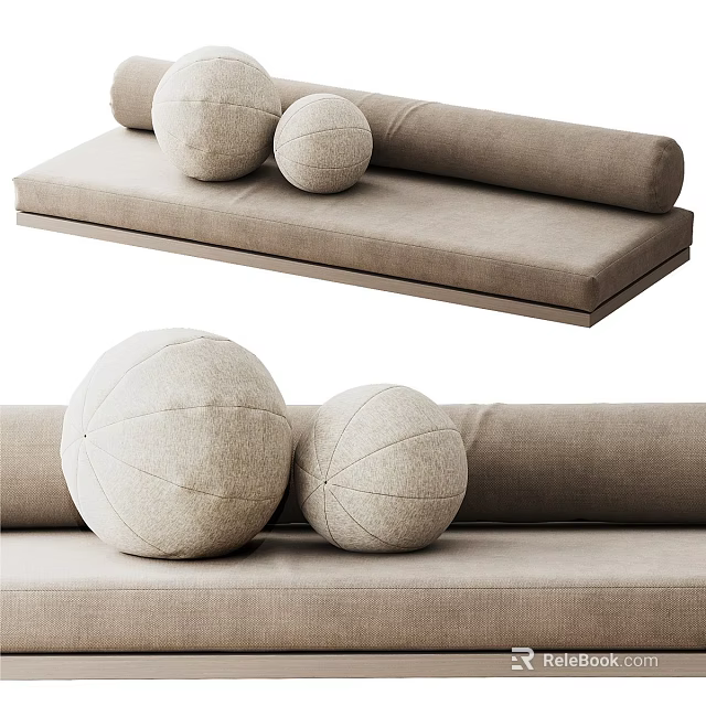 Beige Ball Shaped Pillows With Soft Linen Material For Modern Cozy Sofa Decor 3d model 