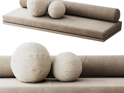 Beige Ball Shaped Pillows With Soft Linen Material For Modern Cozy Sofa Decor 3d model