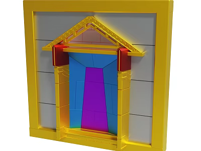 Yellow Frame Architectural Structure With Colorful Blue Purple Panels And Geometric Design 3d model